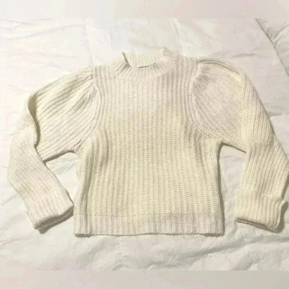 NWOT NASTY GAL cream cropped puff shoulder sweater woman’s size M NEW classic - Picture 10 of 10